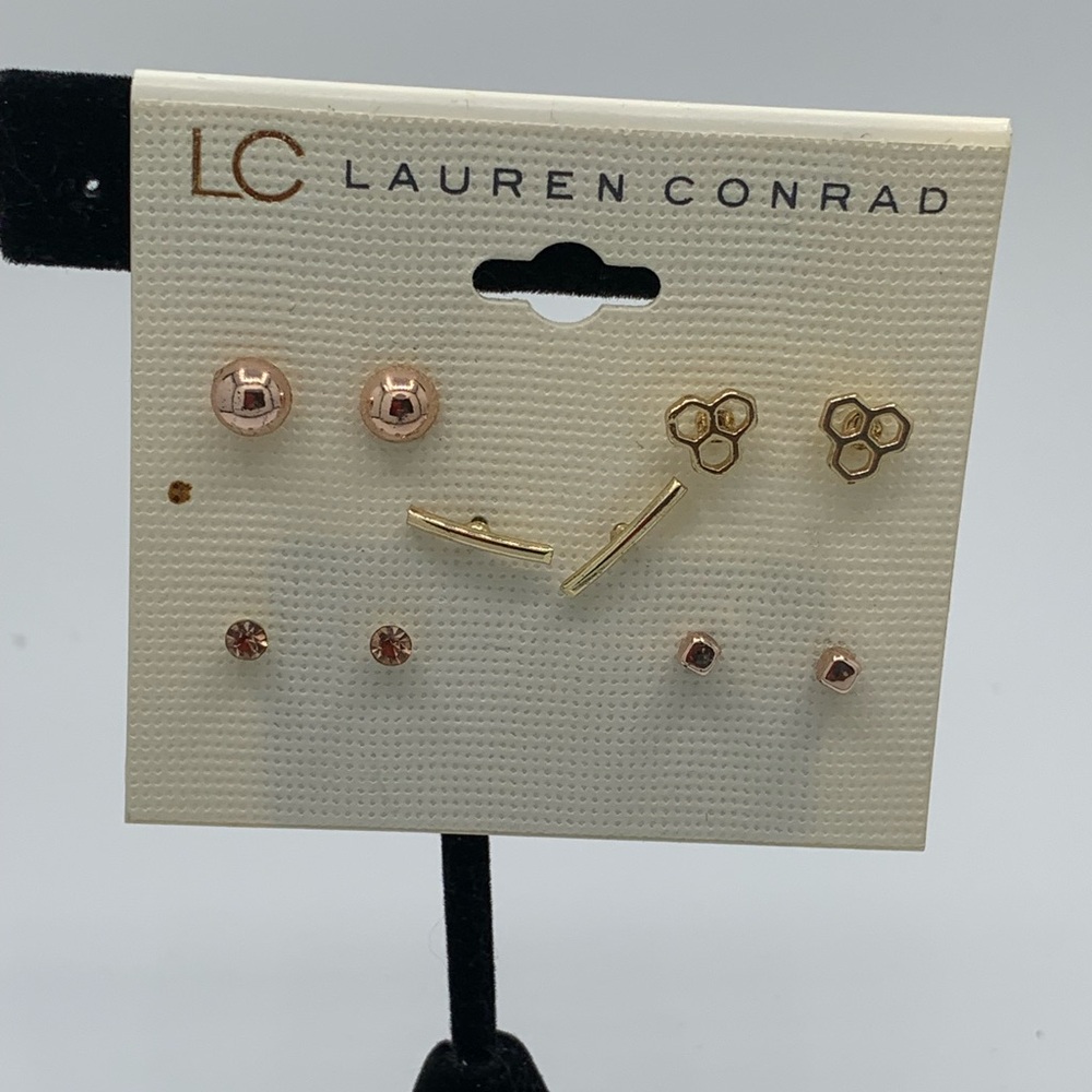 Lauren Conrad Gold and Pink Earring Set 5 pair gold tone stud earrings